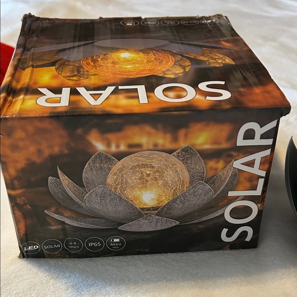 Gray Metal Solar Garden light with Amber Glass Sphere - Picture 3 of 3